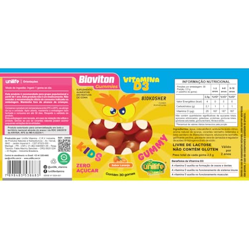 Encontraproduto.com.br - Gummy Kids Vitamina D3 Sabor Laranja 30 gomas - Unilife