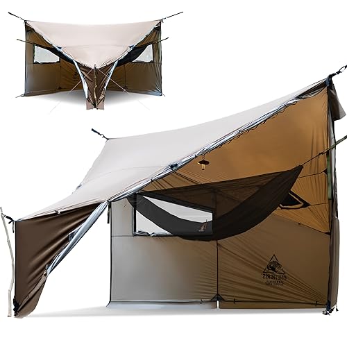 OneTigris COZSHACK   Tienda de campaña impermeable (2000 mm, resistente al viento, con falda para nieve, cálida para invierno, hamaca, exterior, coche, tamaño pequeño plegado)