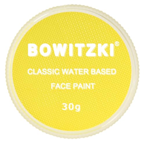 Bowitzki 30g professionelle Gesichtsfarbe, Körperfarbe, Wasserbasis, Gesichtsmalerei, Make-up, sicher für Kinder und Erwachsene, einfarbig, Halloween, Weihnachten, Party (Gelb)