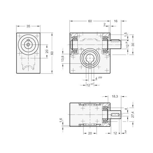 Ganter Normelemente | GN 3975-20-A-12-13 Schneckengetriebe | Getriebe | Gehäuse Aluminium | Übersetzung: 13