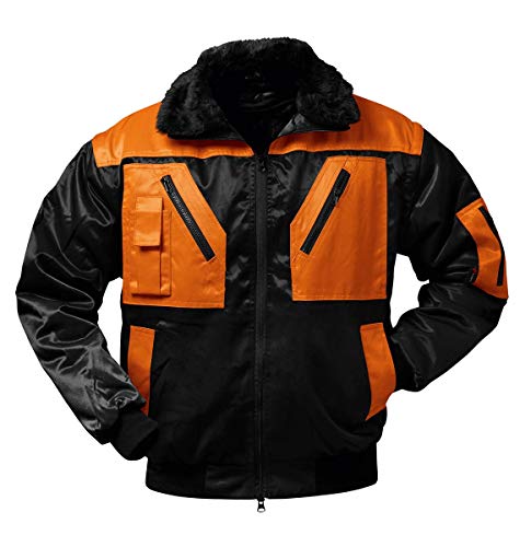 Norway Protection Pilotenjacke Pilot Jacke Arbeitsjacke 4-in-1 Funktion 2-farbig (2XL, schwarz/orange)