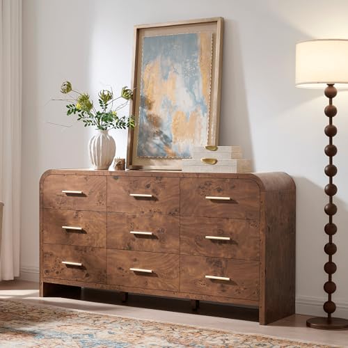 Image of Curved Drawer Dresser for Bedroom with 9 Drawers, 63'' Wide Chest of Drawer