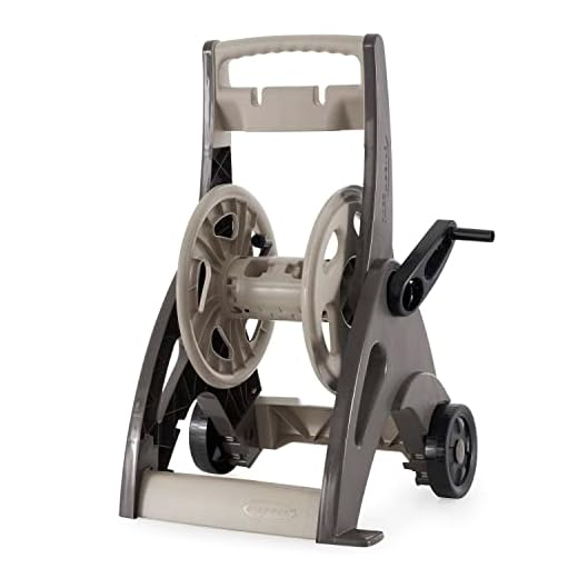 Suncast JSF175 175 ft Hosemobile Reel Cart Hose Caddy with Large Easy to Grip Crank for Garden, Lawn, and Patio, 175', Bronze and Taupe