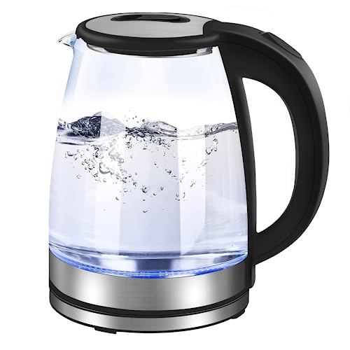 1.8 L Glass Kettles Electric, Black Fast Boil Quiet Cordles Kettle with Auto Shut-Off and Boil-Dry Protection, 1800W Low Wattage, BPA-Free