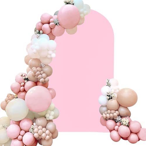 Spandex Fitted Wedding Arch Cover 7.2FT Pink Arch Backdrop Cover Round Top Chiara Backdrop Stand Covers for Wedding Birthday Party Baby Shower Banquet Arch Decoration (Pink 7.2FT)