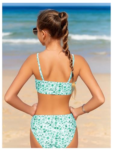 Image of OYOANGLE Girl's 3 Piece Bikini Sets Floral Print Spaghetti Straps Cute Swimsuits with Beach Skirt Bathing Suits