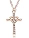 SENFAI Heart with Cross Crystal Personality Pendant Necklace For Charm Women girls (Rose gold)