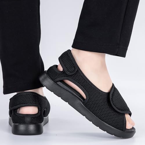 Gaatpot Chaussons Diabétiques Femmes Sandale Scratch Hommes Sandales de Rééducation Largeur Réglables Chaussures Orthopédique Eté noir EU40 – vue 2