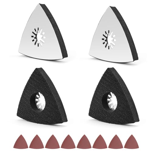 0XBIT Patin de Ponçage Multi Outil, 4 Pièces 80mm Patin de Fixation Triangulaires avec 8 Feuilles Papier Poncage, Outils Parkside pour Bois, Métal, Plastique Dur, Plâtre