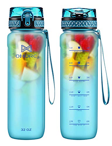OMORC Sports Water Bottle with time Marker-24oz, Fruit Infuser BPA Free Tritan Plastic