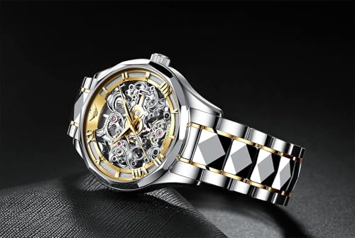 Image of OUPINKE Men's Skeleton Mechanical Watches Luxury Dress Automatic Self Winding Sapphire Crystal Waterproof Tungsten Steel Band Wrist Watches