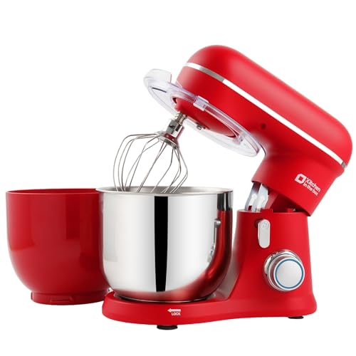 Kitchen in the box Batidora Amasadora, Pequeña Amasadora de Pan con 2 Boles de 3,5 L, 10 Velocidades, Robot de Cocina Ligero con Batidor, Gancho Amasador y Batidora Mezcladora (Roja) Kitchen in the box Batidora Amasadora, Pequeña Amasadora de Pan con 2 Boles de 3,5 L, 10 Velocidades, Robot de Cocina Ligero con Batidor, Gancho Amasador y Batidora Mezcladora (Roja)