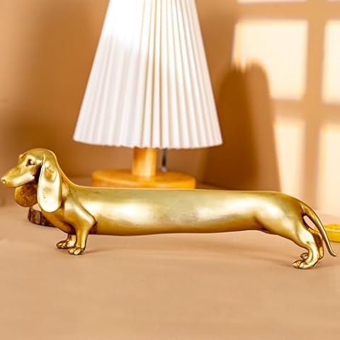 CHOVY Retro Solid Resin Dachshund Figurine – Charming Home Décor for Pet Lovers | Elegant Desktop Decoration & Unique Collectible Art Piece (Gold) Cover