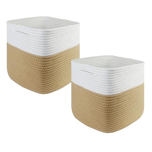 Cesta de almacenamiento, 28 x 28 x 28 cm, cestas cuadradas trenzadas de cuerda de algodón, pequeñas cestas trenzadas para clasificar, para habitaciones infantiles, oficinas, decorativas. (Juego de 2,