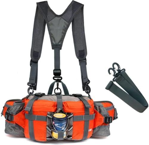 JBJSHHYウエストバッグ 大容量ウエバッグ 多機能 メンズおよびレディースユニバーサル防水 5L大容量 収納容量ランバーパック メッセンジャーバッグ ウエストバッグ 自転車リュックサック多機能 シングルショルダーラップ付属 ダブルショルダー (オレンジ