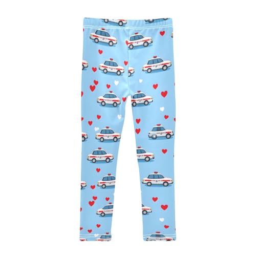 Cute Police Car Love Heart Girls Leggings Ultra Soft Compression Yoga Gym Pants for Kids 4-10T2