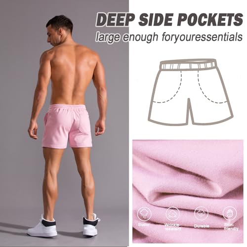 Image of Men 5.5 /7 Inch Cotton Sweat Shorts Men Cotton Workout Short with Pockets