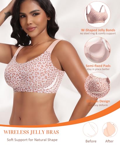 Image of Wireless Jelly Seamless Bras for Women No Underwire Tshirt Full Coverage Padded Bra Comfortable Everyday Bralettes