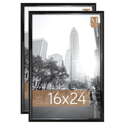 MCS Trendsetter 16x24 Poster Frame Black High-Gloss, Vertical & Horizontal Wall Hanging Large Picture Frame for Photos, Posters & Art Prints (2-Pack)