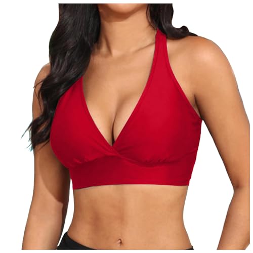 Mujer Trajes de Baño Una Piezas Correa Push Up Ajustable Cruzados BretellesTankini Bikini Set Cintura Alta Transparente Swimwear Swimsuits División Camisetas Beachwear, rojo, M