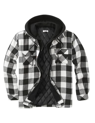 COOFANDY Men's Quilted Lined Flannel Hooded Shirt Jacket Long