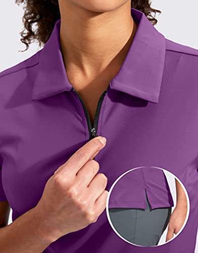 Viodia Women's Golf Shirt Short Sleeve With Zip Up Quick Dry Stretch Tennis Collared Polo Shirts For Women Golf Apparel Clothes Purple #TOP3