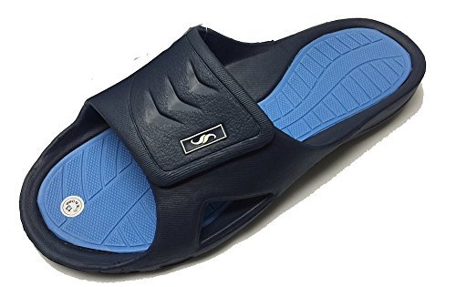 New Men's Rubber Slide Sandal Adjustable Strap in Black Beach or Shower (11, S-Blue)