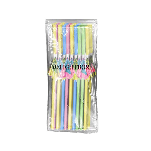 Delightbox 24 Multicolored Cocktail Parasol Umbrella Straws #TOP6