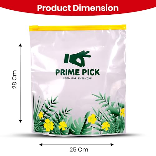 Image of PRIME PICK Multipurpose Zip Lock Storage Bags Small, Medium and Large, Reusable & Reclosable Double Zipper, Leak-Proof Food Grade Plastic, Microwave Freezer Saf (1, L)