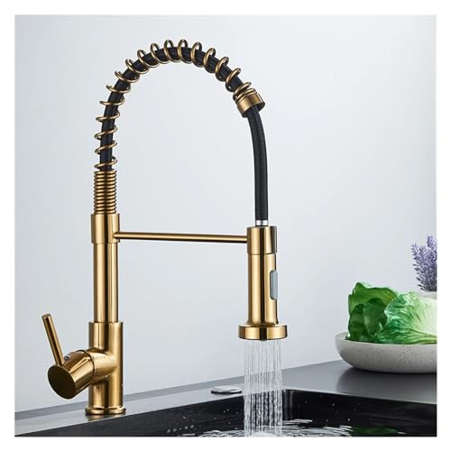 Grifo de cocina de oro cepillado extraíble y mezclador monomando 4