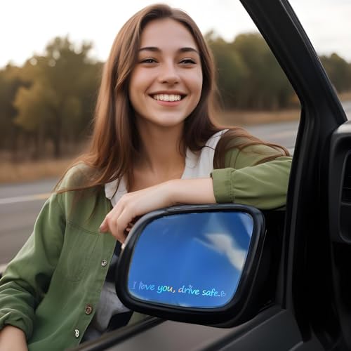 Image of 2 x I Love You, Drive Safe Rear View Mirror Sticker, Rear View Mirror Decal with Heart Self Affirmations Car Mirror Stickers Vinyl Car Window Decal for Water Bottle Laptop Bumper New Car Decor