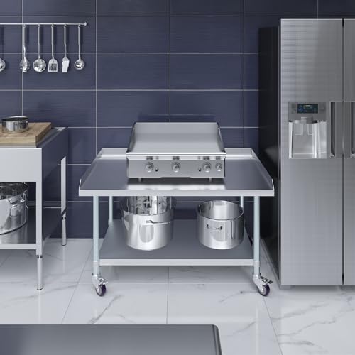Image of AmGood Stainless Steel Equipment Stand with Undershelf + Casters, Heavy Duty, Commercial Grade, NSF Certified (30 inch Width x 48 inch Length + Casters)