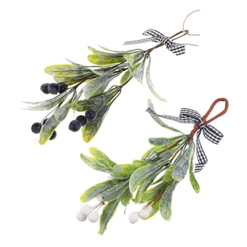 HOMOCONO Artificial Mistletoe Plant Branch 2pcs Christmas Mistletoe Ornament Wall Window Door Decor Christmas Garland Mistletoe
