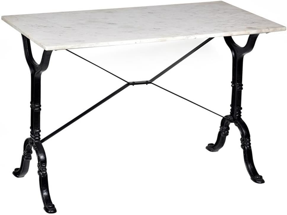 Pemberly Row Contemporary Console Table, White Marble Top, Handcrafted Cast Iron Base, Rectangular 42"x19"x30", Modern Farmhouse Style for Entryway or Living Room Decor