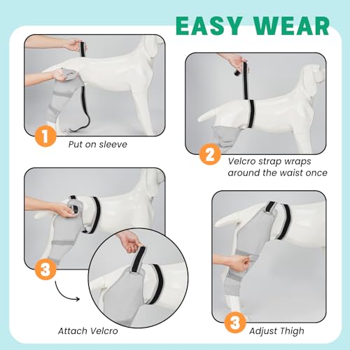 Image of Dog Rear Leg Sleeve to Stop Licking, Hind Leg Protector After TPLO Recovery, ACL Surgery, Wounds or Skin Issues, Soft Breathable Comfortable Cover for Large Medium Small Dogs, S,Right, Light Grey