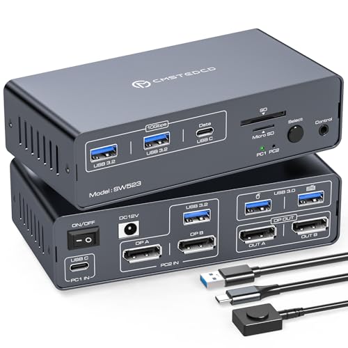 CMSTEDCD KVM Docking Station 4K120Hz Displayport USB C KVM Switch 2 PC 2 Monitore Displayport 13-in-1 Dual Monitor KVM-Switches f&uuml;r Laptop & Desktop mit 1 USBA-Kabel und 1 USBC-Kabel