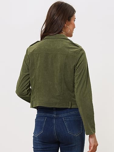 Allegra K Women's Corduroy Jackets Fall Notched Lapel Long Sleeve Zip Up Moto Cropped Jacket4