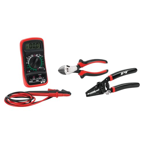 Image of Performance Tool W1714 3 Piece Electrician Tool Set (Diagonal Wire Cutters, Wire Strippers /Cutters & Digital Multi-meter)