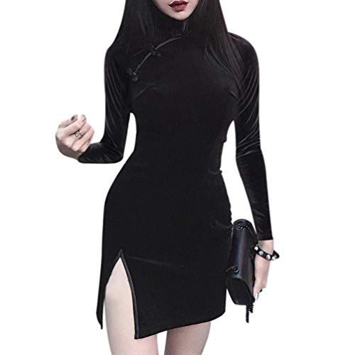 Vestidos chinos vintage sexy para mujer ropa gótica de manga larga Cheongsam falda