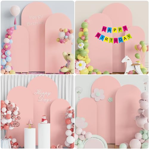 Image of Wokceer Wedding Arch Cover Set of 3 Spandex Fitted Wedding Arch Stand Covers for Round Top Chiara Arch Backdrop Stands Cover for Birthday Party Ceremony Banquet Decoration 4ft,5ft,6ft Pale Pink