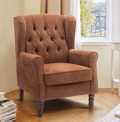 Button-Tufted Small Wingback Accent Chair with Rolled Arm and Thick Padded Cushion, Rust Orange-image-39
