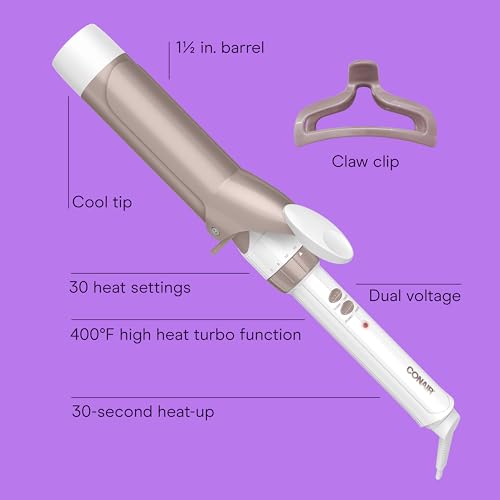 Image of Conair Double Ceramic 1 -Inch Curling Iron with Claw Clip, 1 -Inch Barrel Creates Soft Waves, Hair Waver for Use on Medium & Long Hair, White /Rose Gold