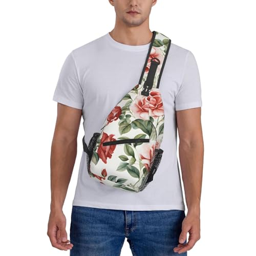 Mochila bandolera unisex con patrón de flores rosas miniatura 7