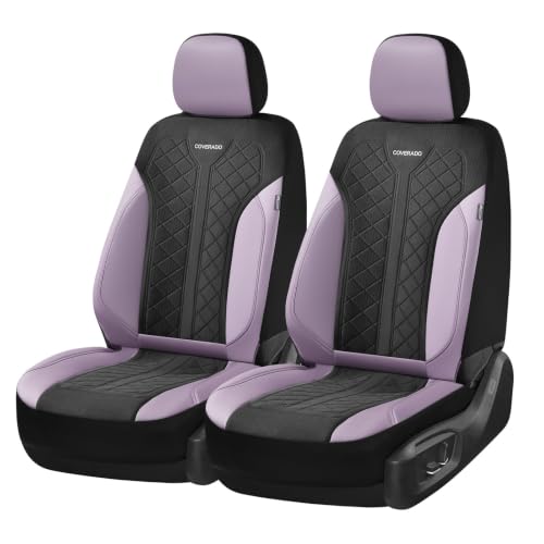 Image of Coverado Seat Covers for Car Fullset, Leather Car Seat Covers 5 Seats, Breathable Purple Driver Seat Protectors, Luxury Automotive Covers, Universal Fit for SUV, Truck, Sedan