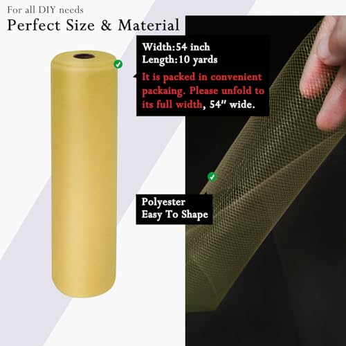 Image of Antique Gold Tulle Fabric Rolls 54 Inch by 10 Yards Fabric Tulle Bolt for Wedding Christmas Decorations Gift Wrapping DIY Tutu Baby Shower Table Skirt Birthday Party Craft Supplies