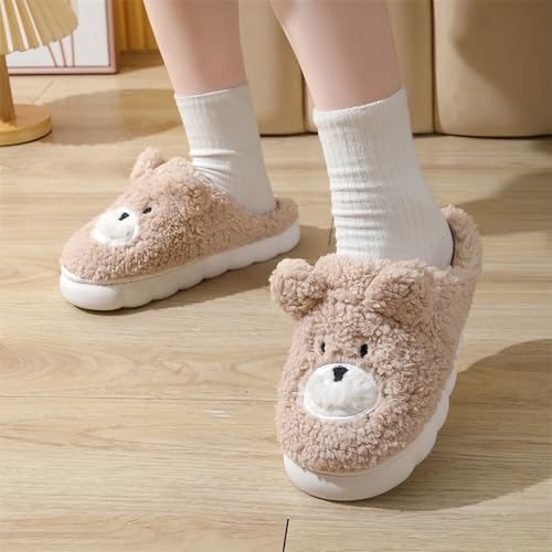 Bear Slippers for Women and Men Plush House Slippers with 3D Bear Face Design Memory Foam Insole and Non Slip Sole Cozy Indoor Shoes for Winter or All Season Home Use Unisex Fit3