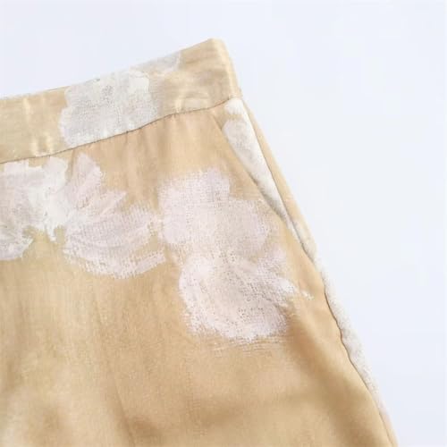 Women's Temperament Flower Print Silk Satin Texture Long Sleeved Lapel Shirt Long Pants Set3