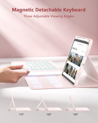 Image of RAYMCRAFT for iPad (A16) 11th /10th Generation Case with Keyboard, 7 Color Backlit, Multi-Touch Trackpad, Folio Case with Pencil Holder, Detachable Wireless Keyboard for iPad (A16) 11th /10th, Pink