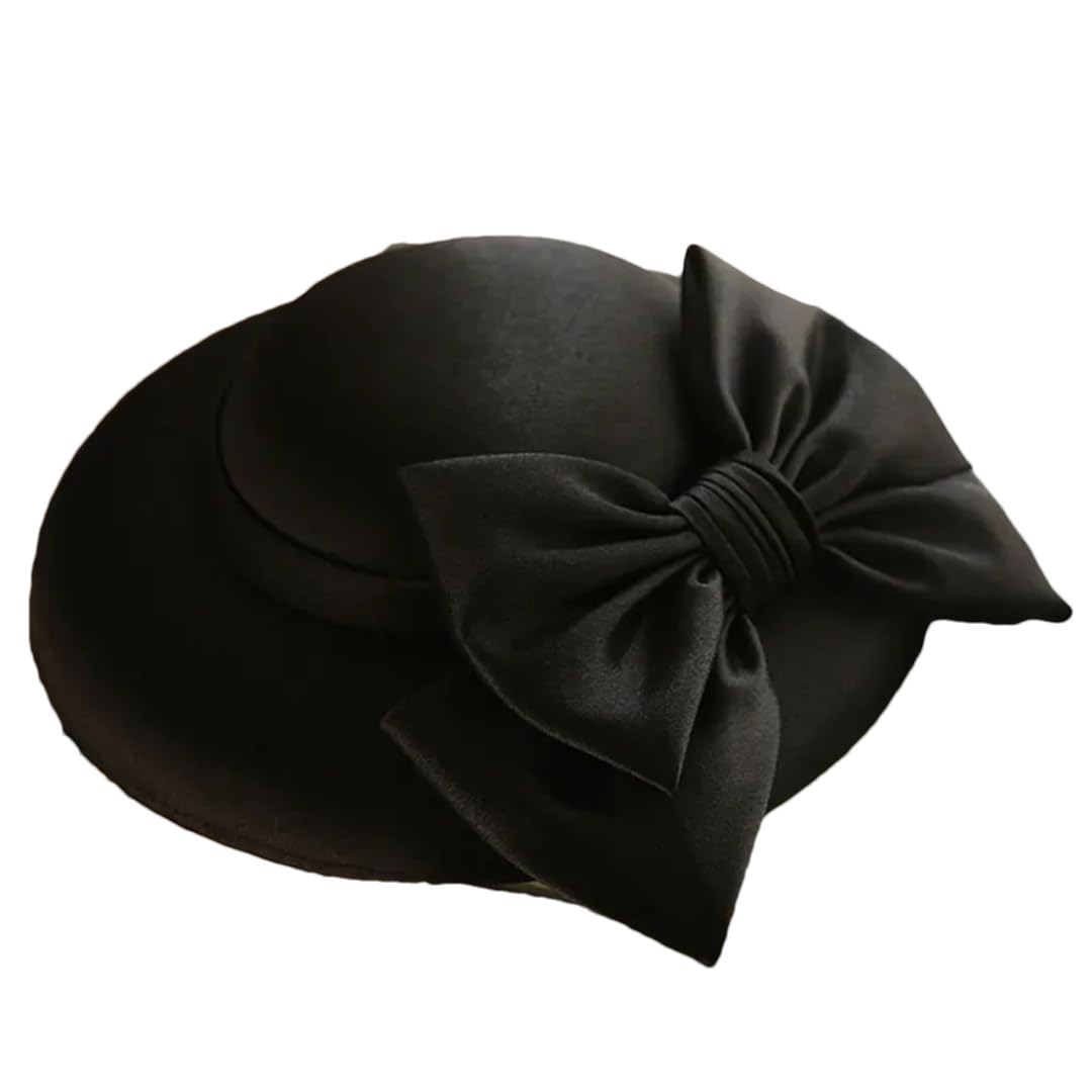 Yeuyyben Elegante cappello a cilindro bianco da donna con fiocco Fedora Chiesa Tea Party Dress Cappelli
