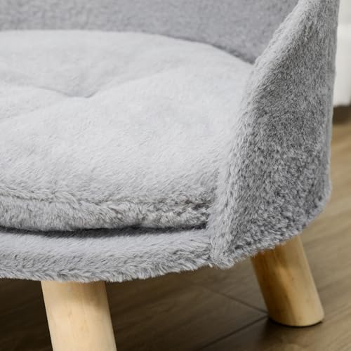 PawHut Hundesofa Hundecouch mit Kissen, Holzbeine, Abwaschbares Hundebett erhöhtes Haustiersofa Katzensofa für kleine Hunde, 40,5 x 40,5 x 33 cm Grau